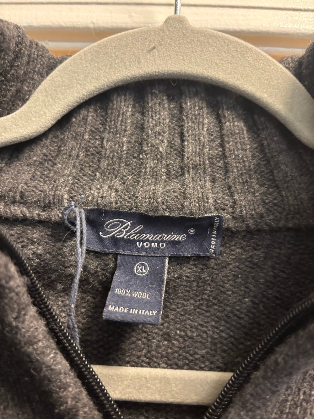 Blumarine Uomo Italy 100% Wool Men's Charcoal Half-Zip Sweater Size XL - Picture 2 of 3